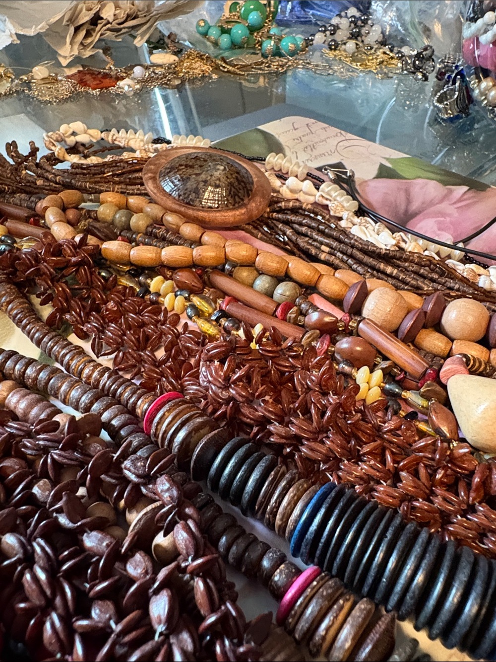 Bohemian Mixed Wood and Bead Layered Necklace ,Ethnic Boho necklaces, bracelets - Picture 6 of 13